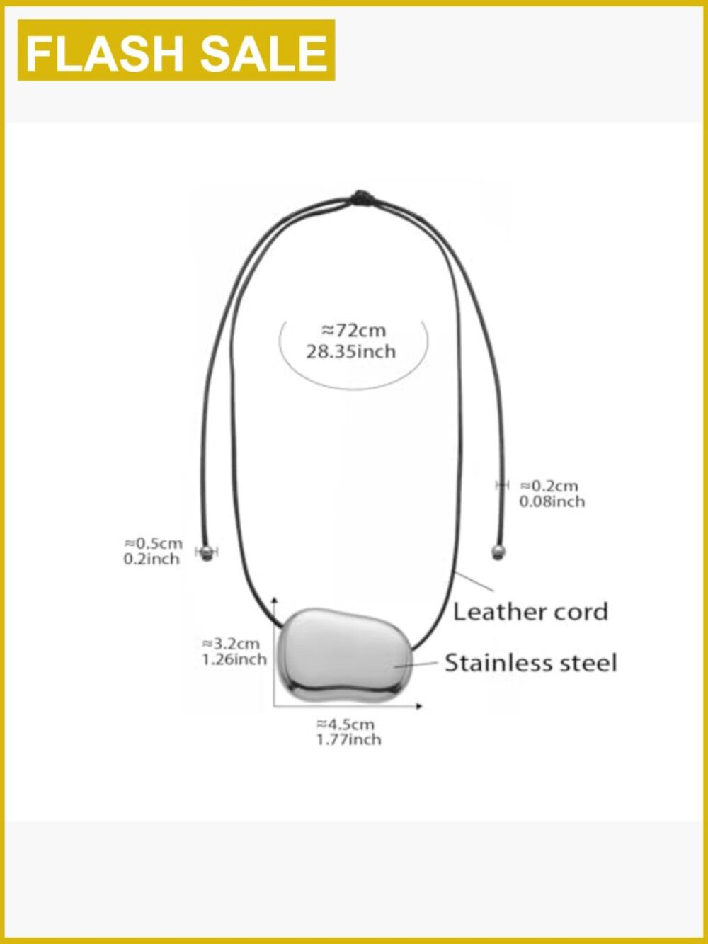 Adjustable Chunky Pendant Necklace Stainless Steel Leather Cord Statement - Picture 5 of 6